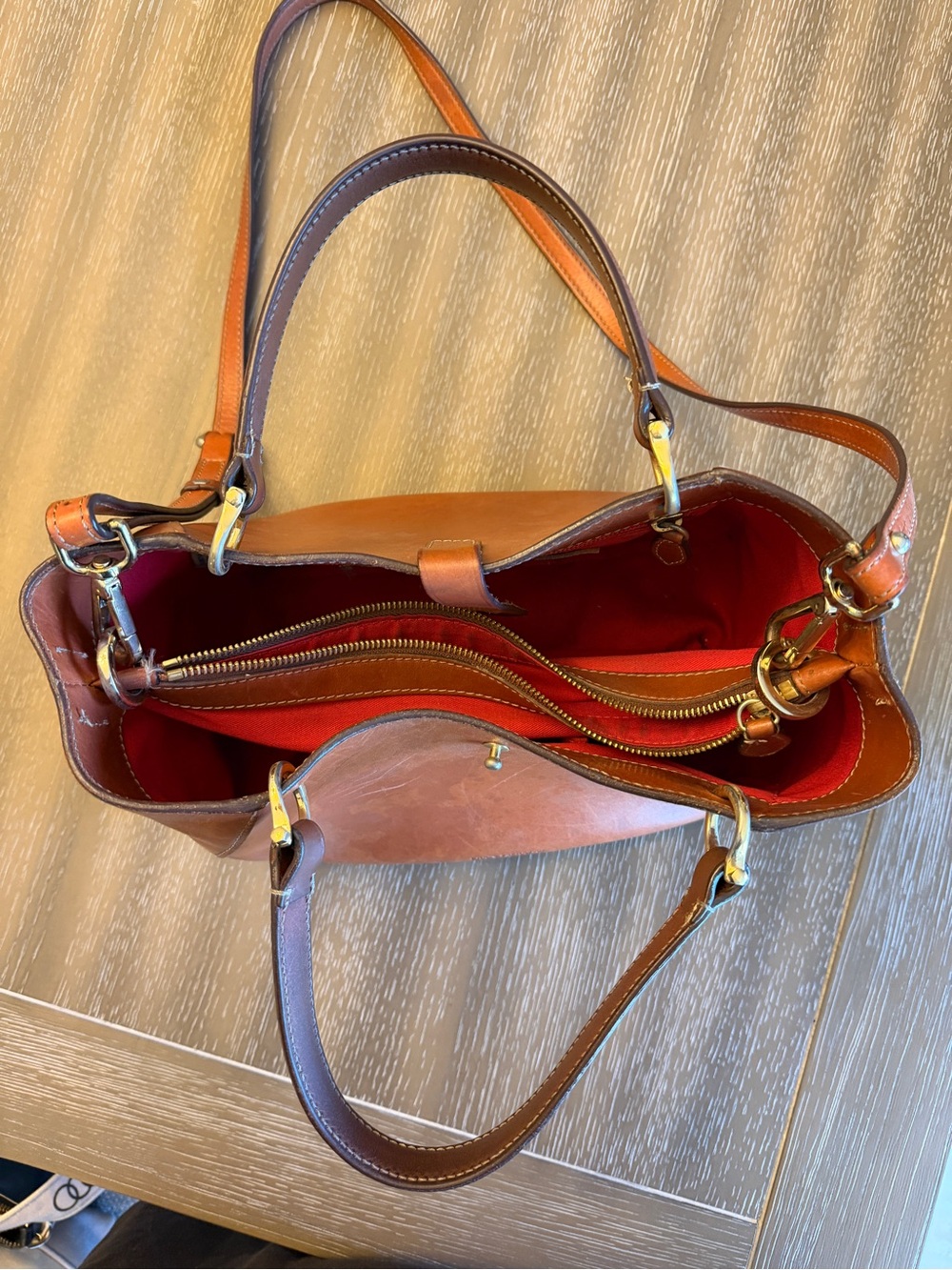 Dooney & Bourke Tan Leather Satchel with Brass Hardware - Picture 4 of 8